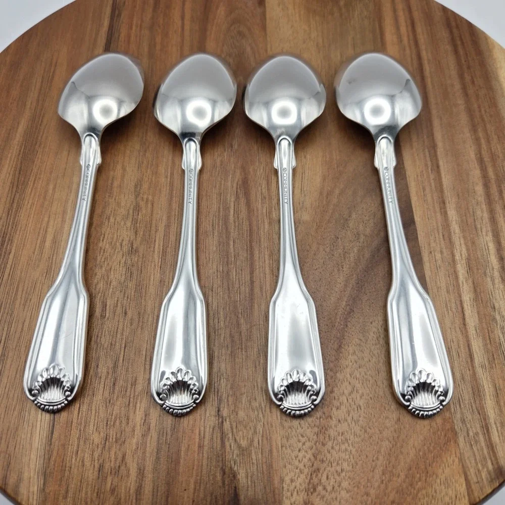Set Of 4 Oneida Community Silverplate Silver Shell Soup Spoons
